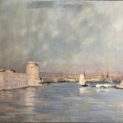 Allegre raymond, oil on canvas port of marseille signed dated 19th century