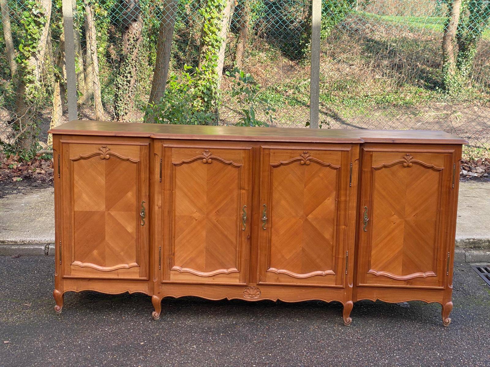 Light solid wood enfilade with Louis XV marquetry from the 20th century, 227cm.