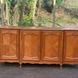 Light solid wood enfilade with Louis XV marquetry from the 20th century, 227cm.