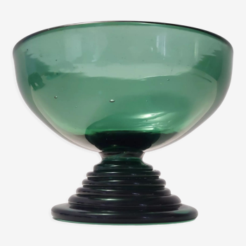Vintage hand-blown green glass centerpiece, made in empoli, italy