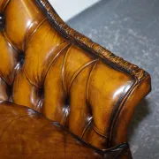 Brown Hand-Dyed Leather Chesterfield Armchairs with Pleated Front, Set of 2