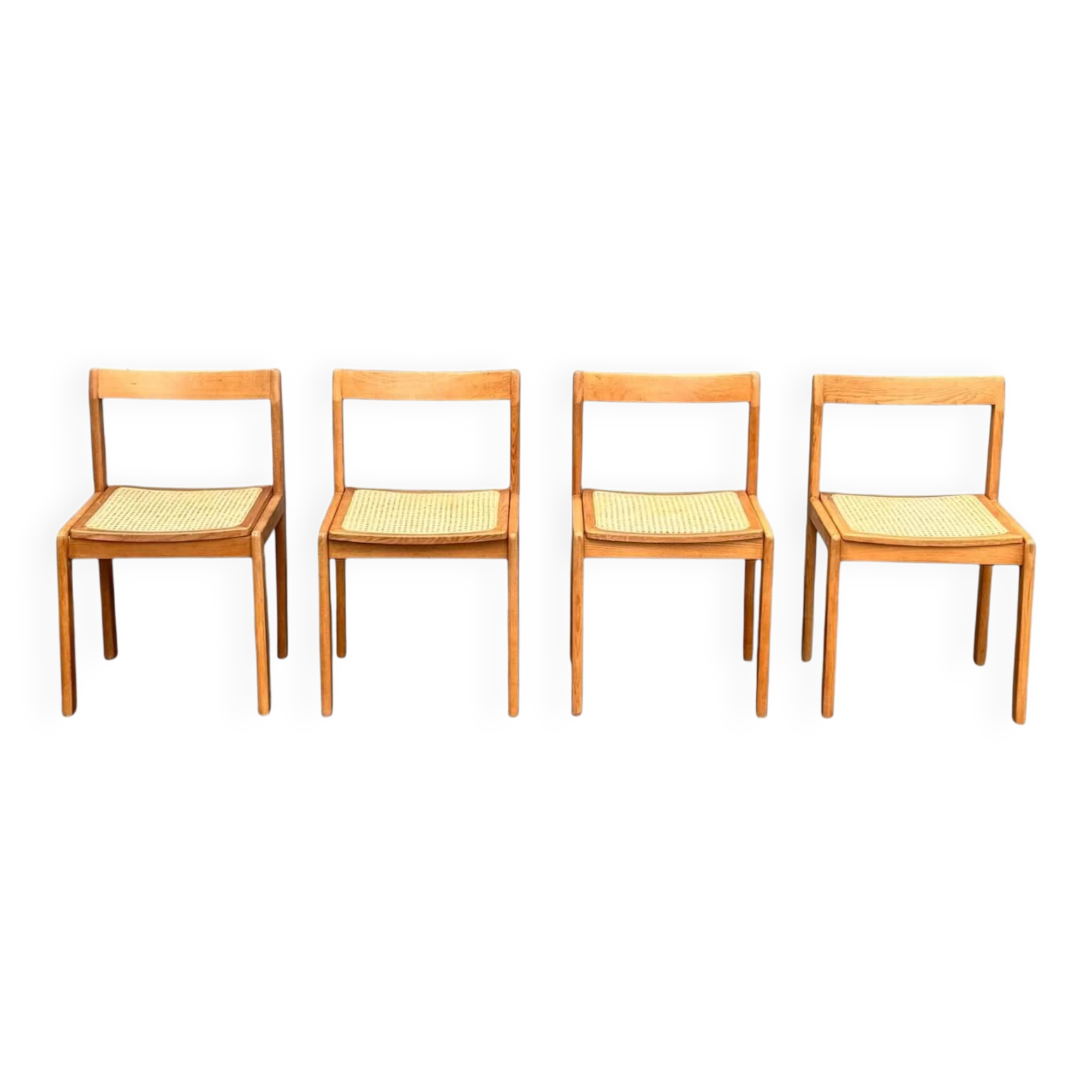 Set of 4 vintage chairs in solid ash and cane