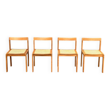 Set of 4 vintage chairs in solid ash and cane