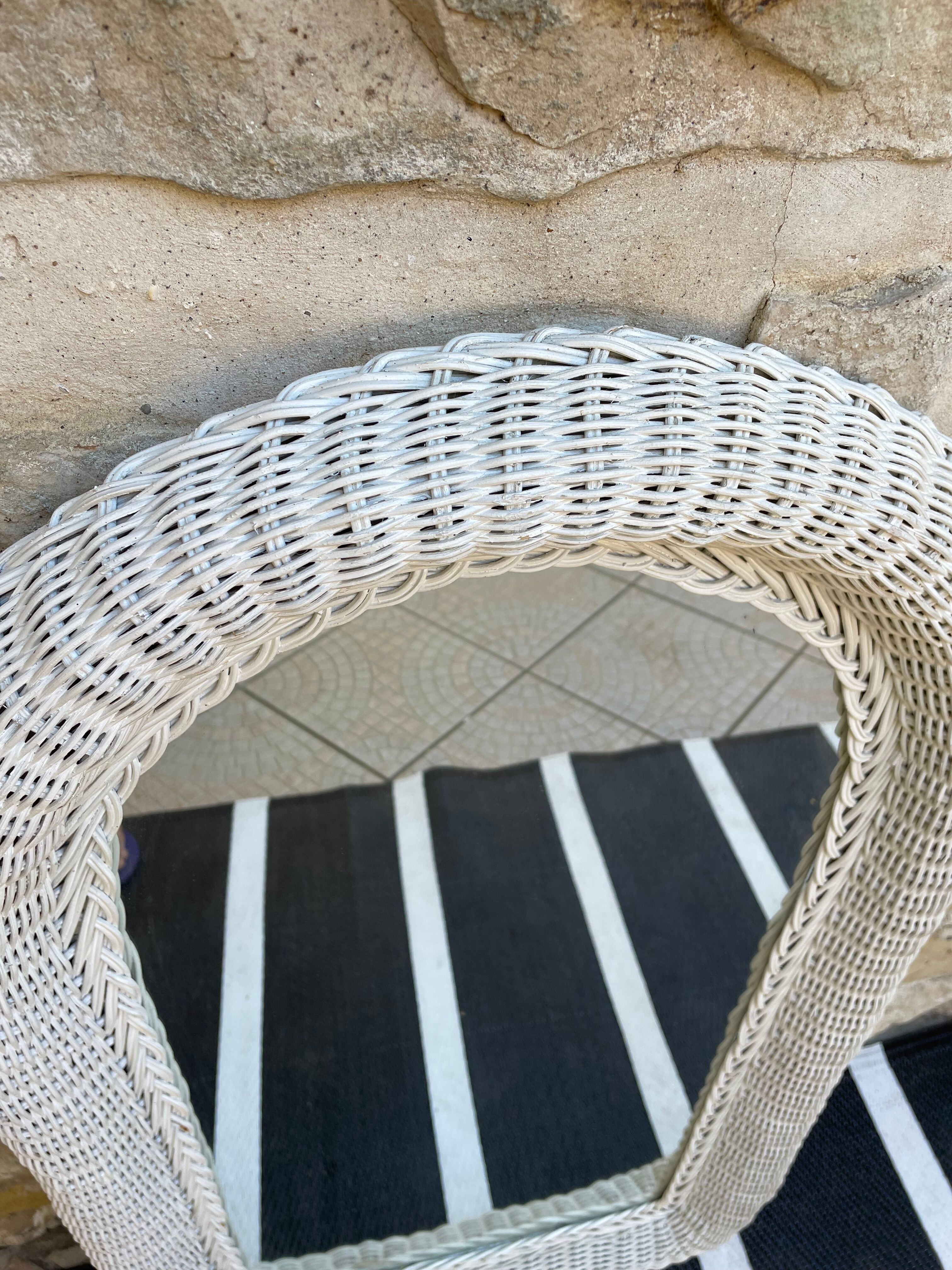 White vintage rattan mirror