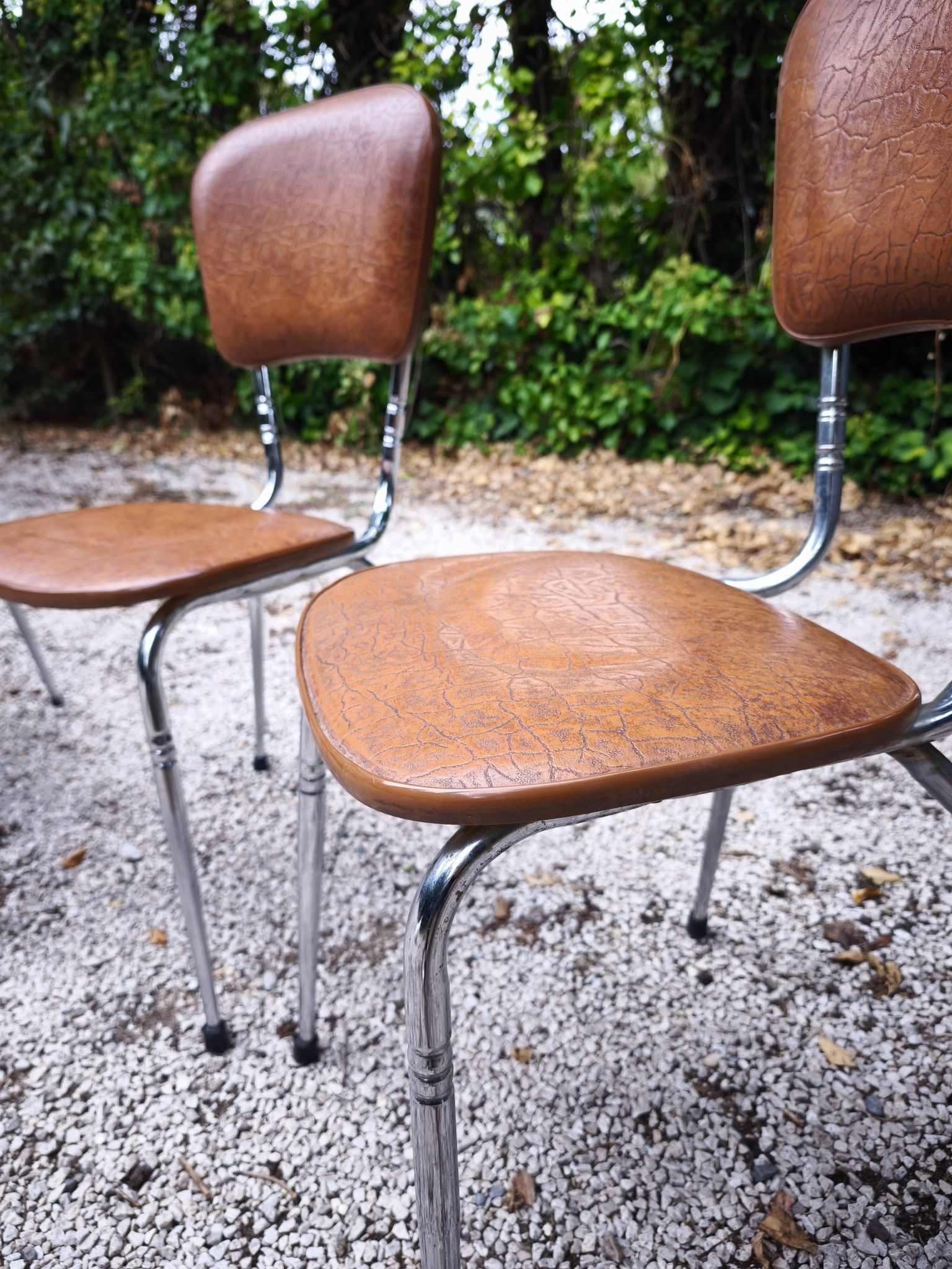 Set of 3 faux leather/steel chairs from the 50s/60s