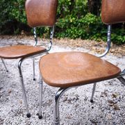 Set of 3 faux leather/steel chairs from the 50s/60s