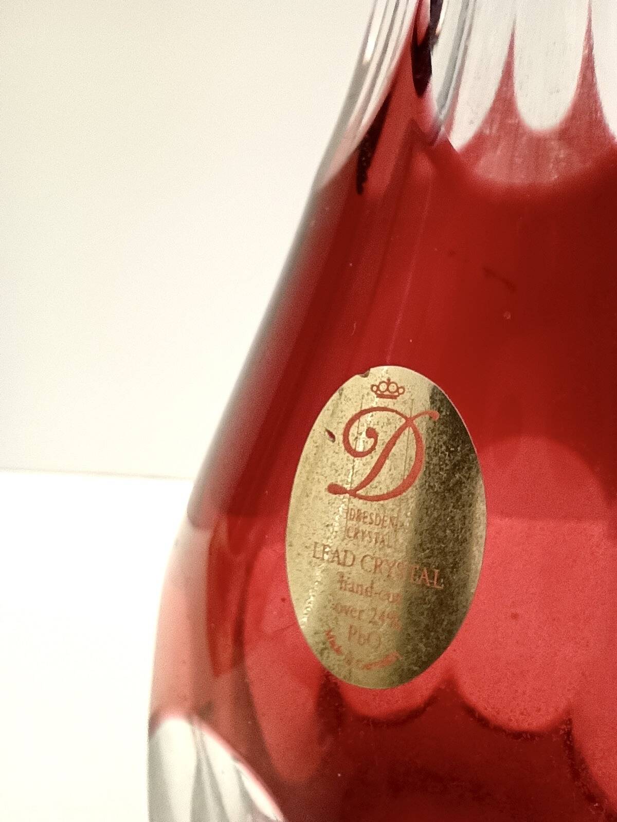 Bohemian Transparent and Red Crystal Decanter Bottle by Dresden Crystal, Germany