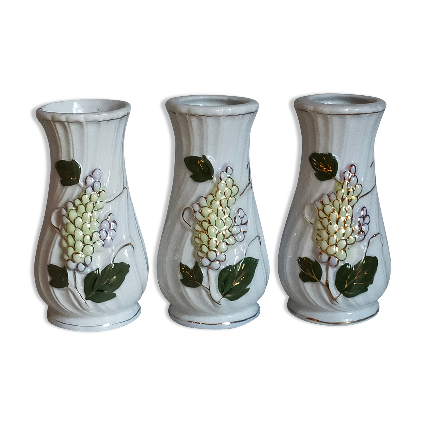 Three ancient lilac slurry vases