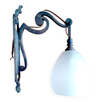 Art Nouveau wall lamp in glass paste and wrought iron by Schneider - Nancy