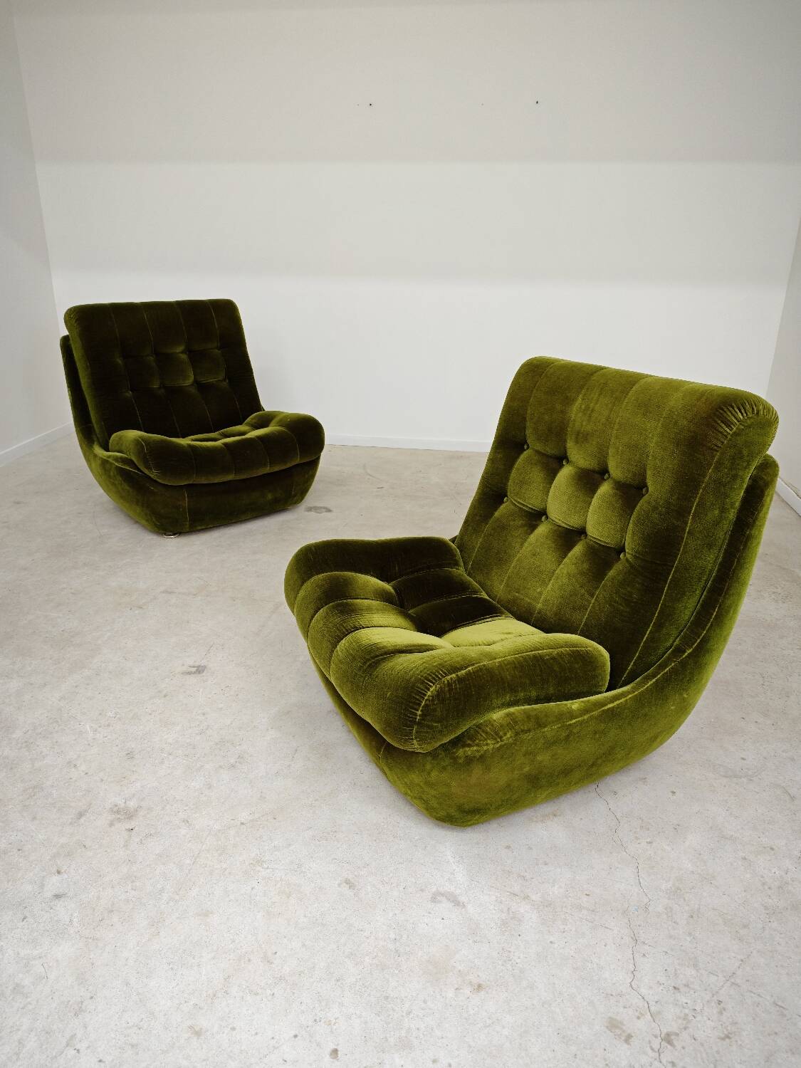 Pair of green velvet Atlantis armchairs by Jitona, ex Czechoslovakia 60s
