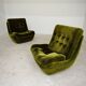 Pair of green velvet Atlantis armchairs by Jitona, ex Czechoslovakia 60s