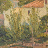 Impressionist painting of villas and garden