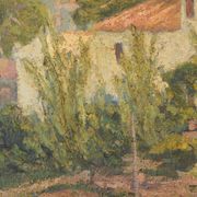 Impressionist painting of villas and garden