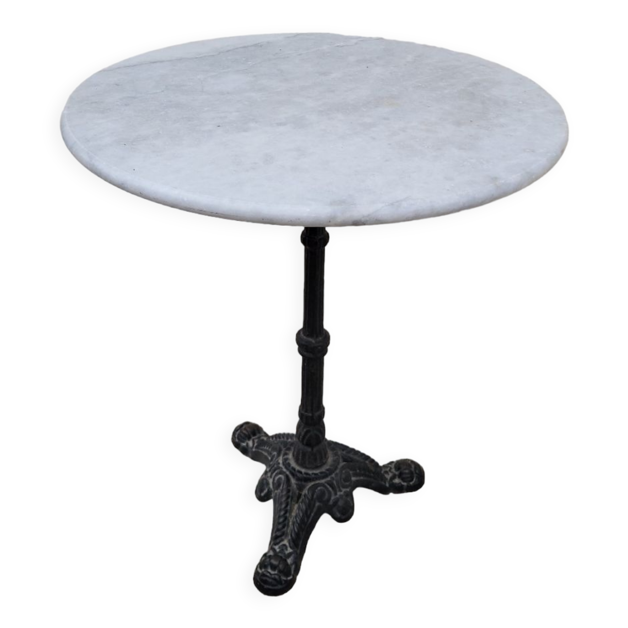 Parisian bistro pedestal table in cast iron and antique marble