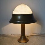Art Deco lamp in patinated brass and moulded glass, circa 1930