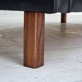 1970s, Danish 2-seater sofa, original black furniture leather, teak wood.