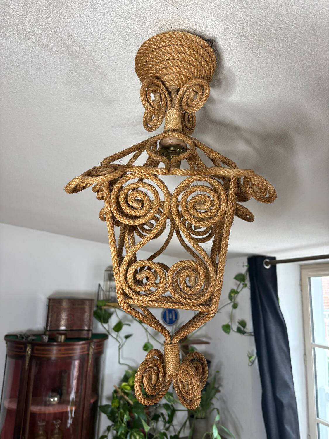 Audoux Minet rope lantern pendant light, 1950s