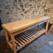 Old French baker's table – kitchen island / work table in solid chestnut with drawers.