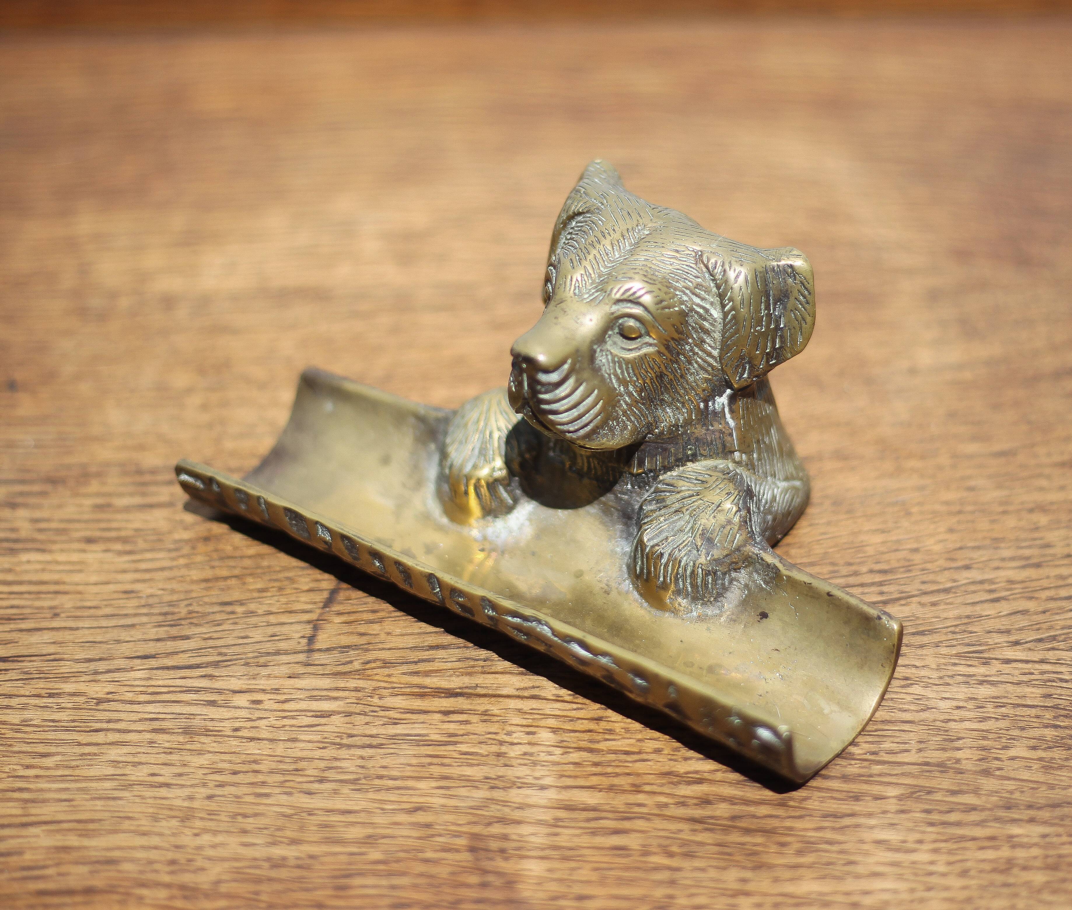 Vintage Dog Head Bronze Pen Holder