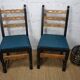 Pair of brutalist wooden chairs revamped in black, duck green fabric seat