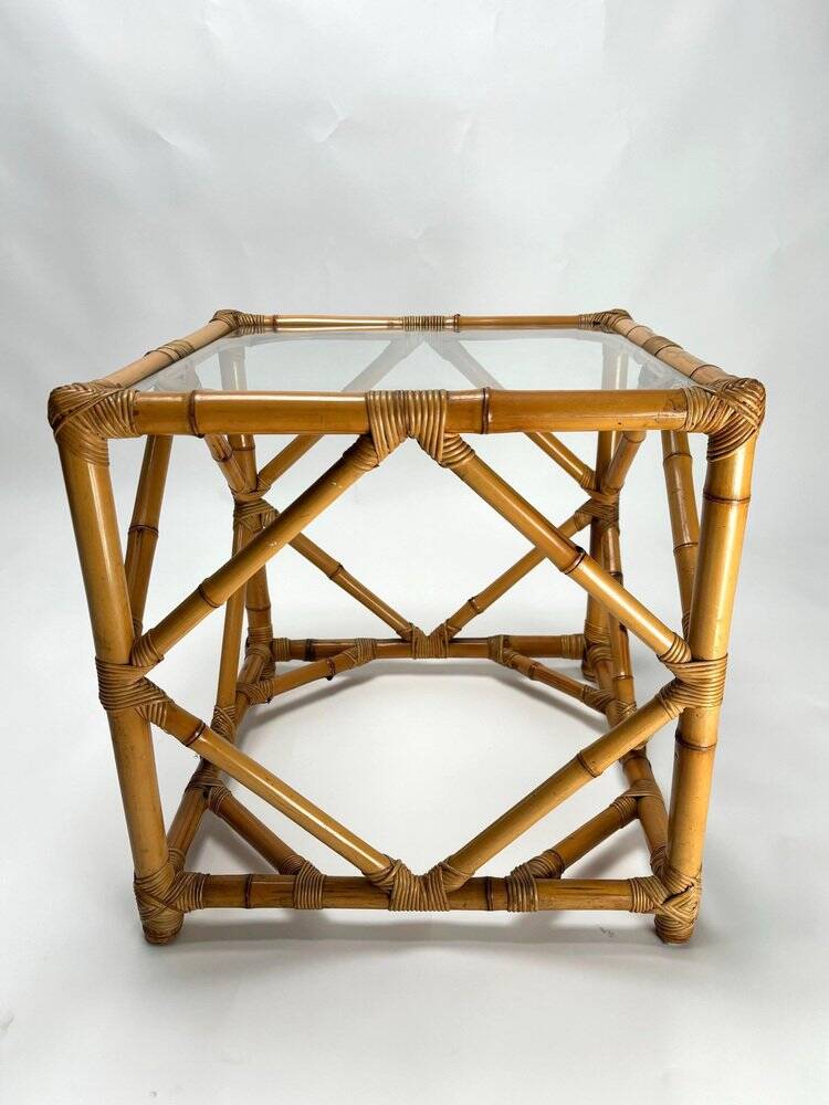 Bamboo and Glass Nightstands attributed to Vivai Del Sud, Italy, 1970s, Set of 2