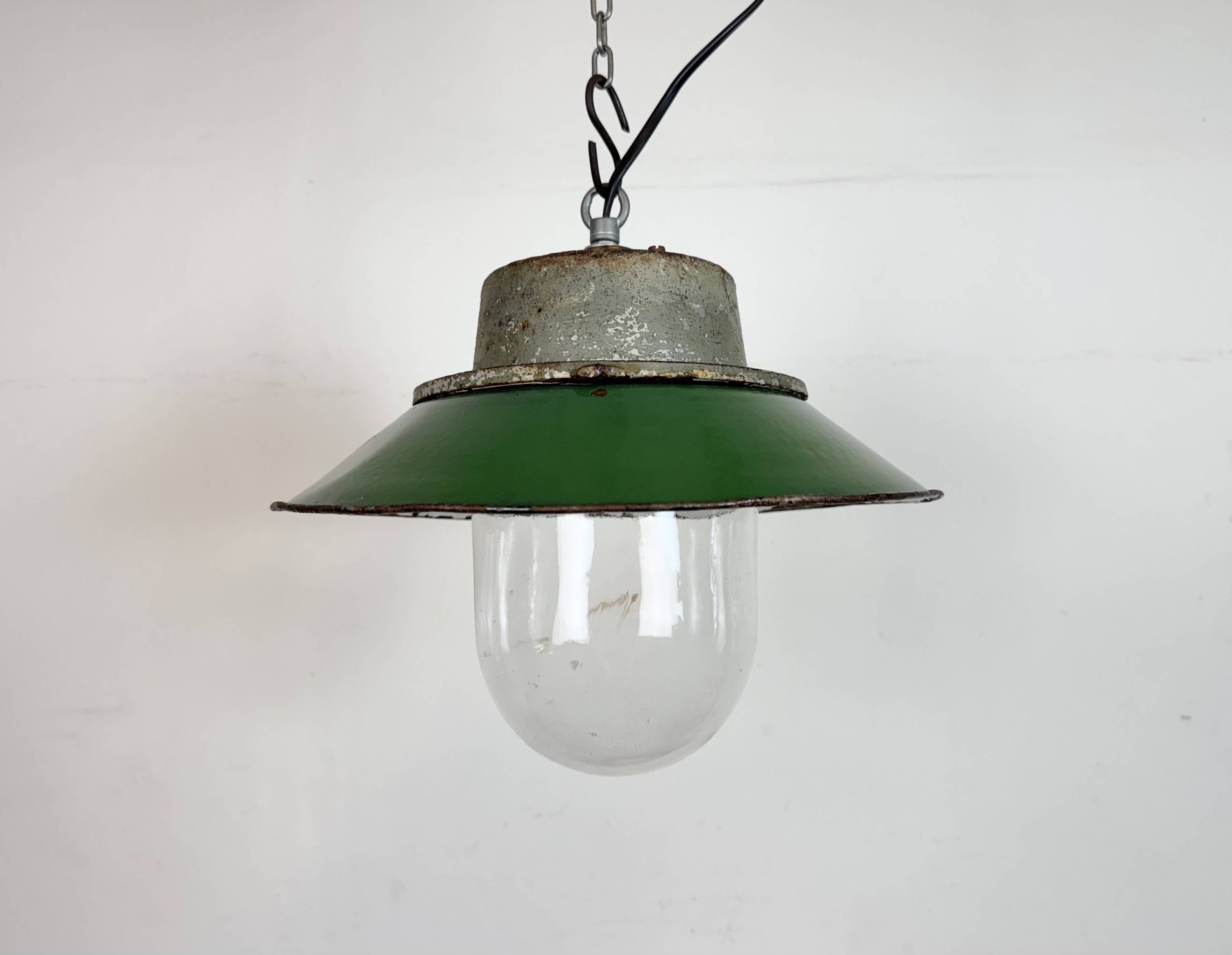 Green Enamel and Cast Iron Industrial Pendant Light, 1960s