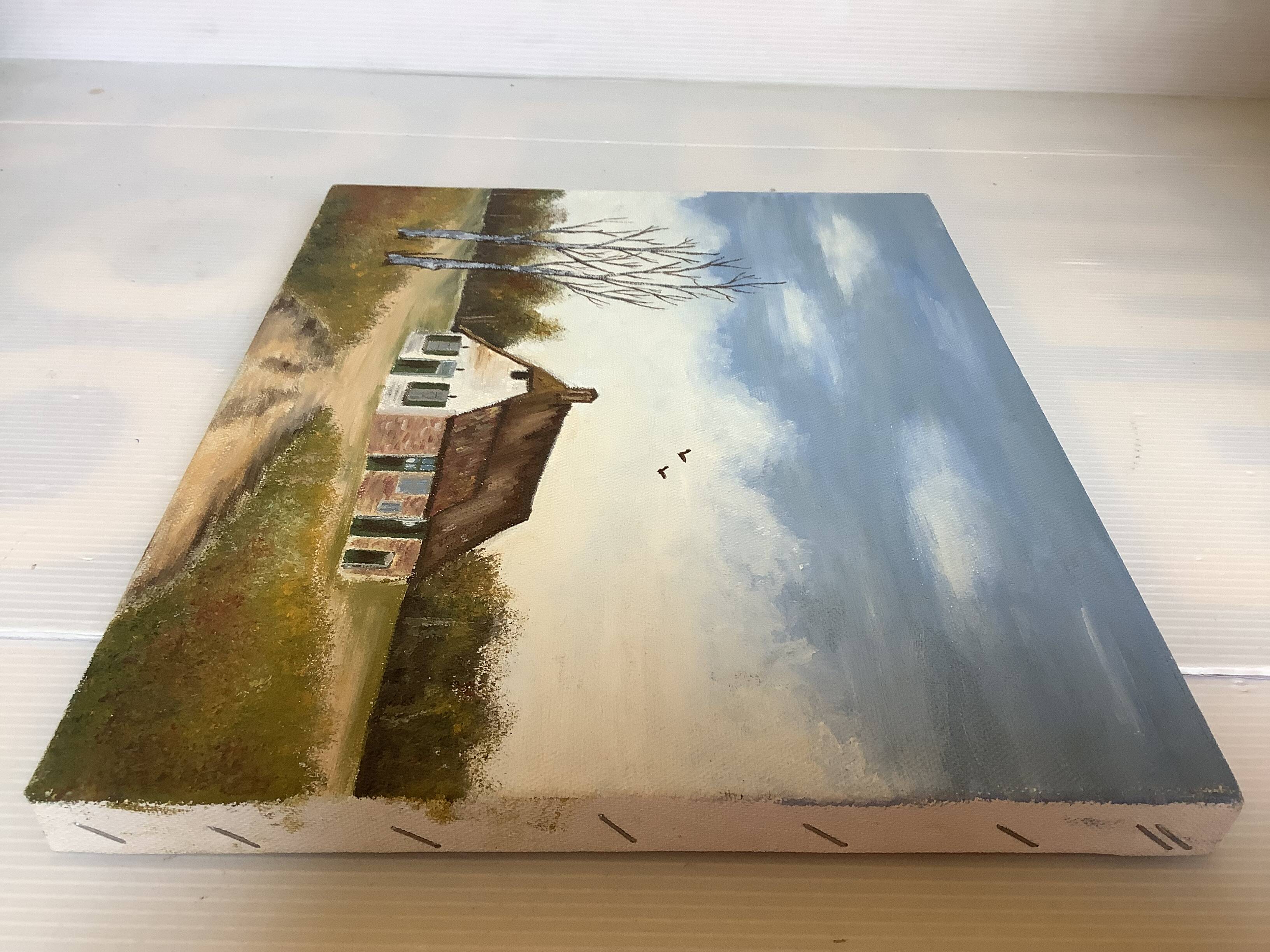 Petit tableau paysage de campagne huile sur toile