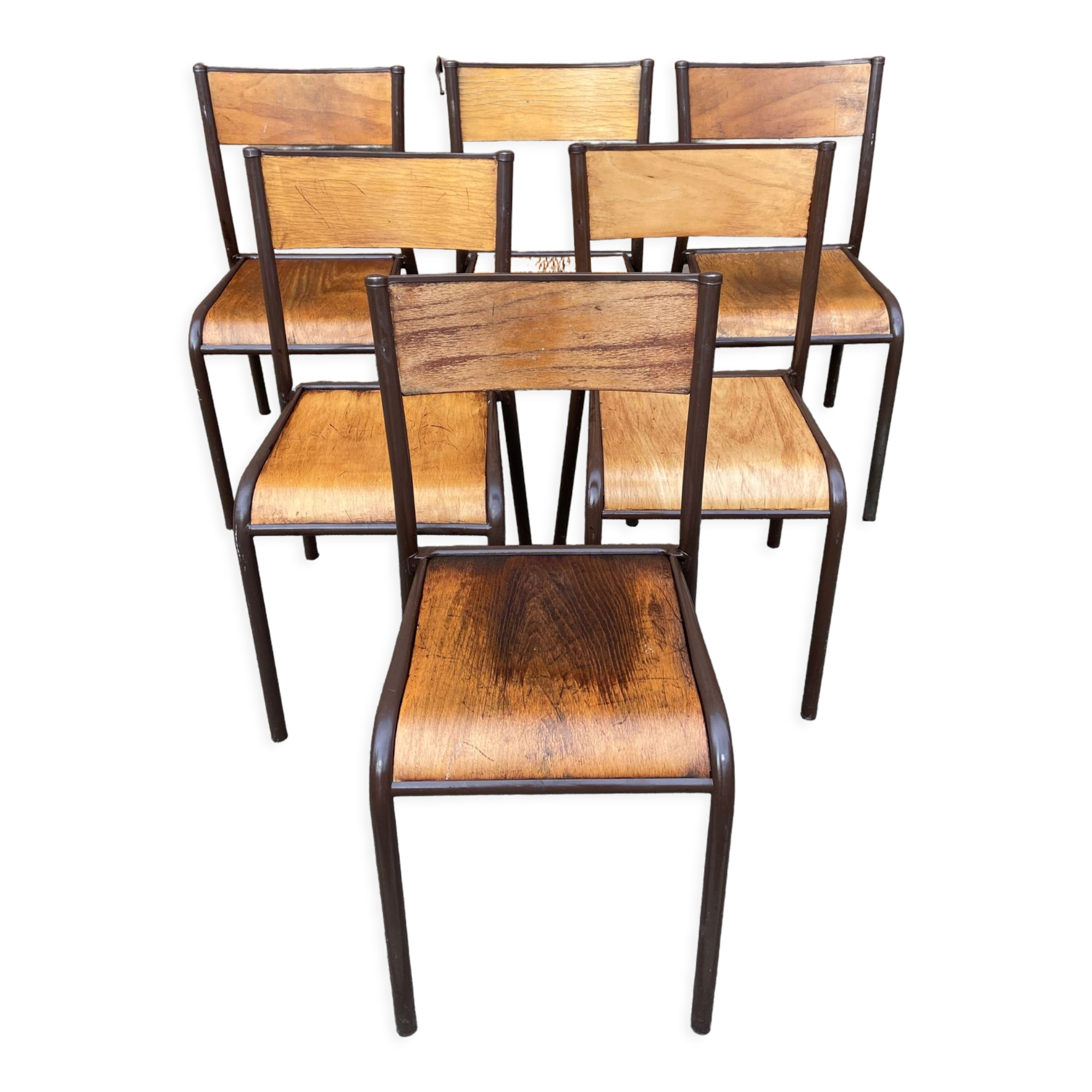 Set of 6 industrial school chairs vintage school communities