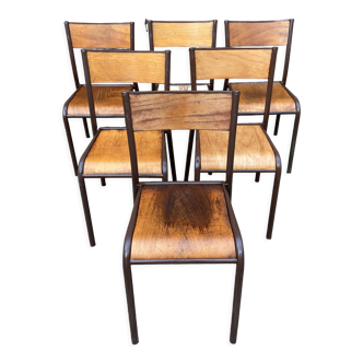 Set of 6 industrial school chairs vintage school communities