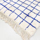 Moroccan Berber carpet Beni Ouarain with majorelle blue checks 1.5x1.10m