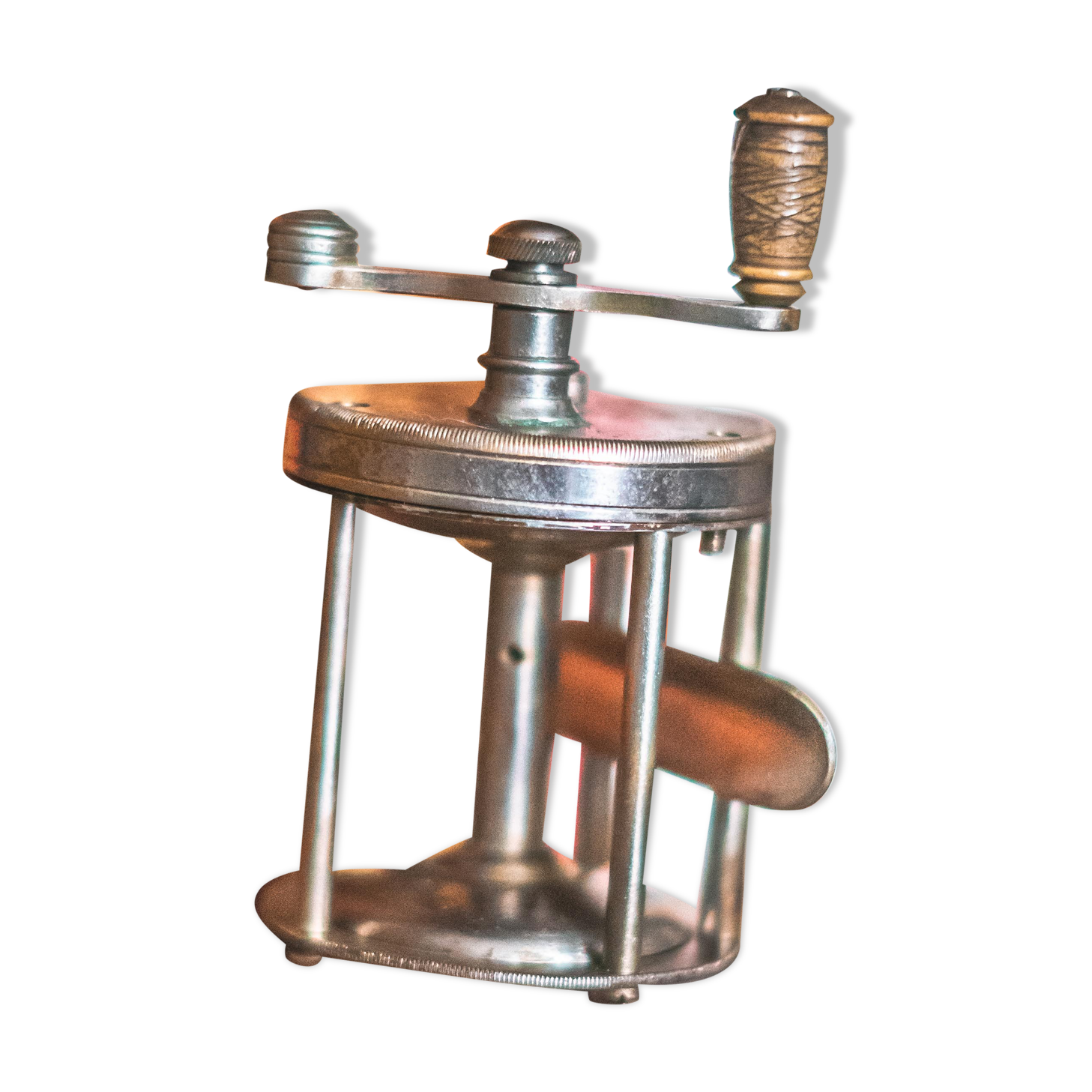 Old little fishing rod reel presto with bone handle fisherman collection