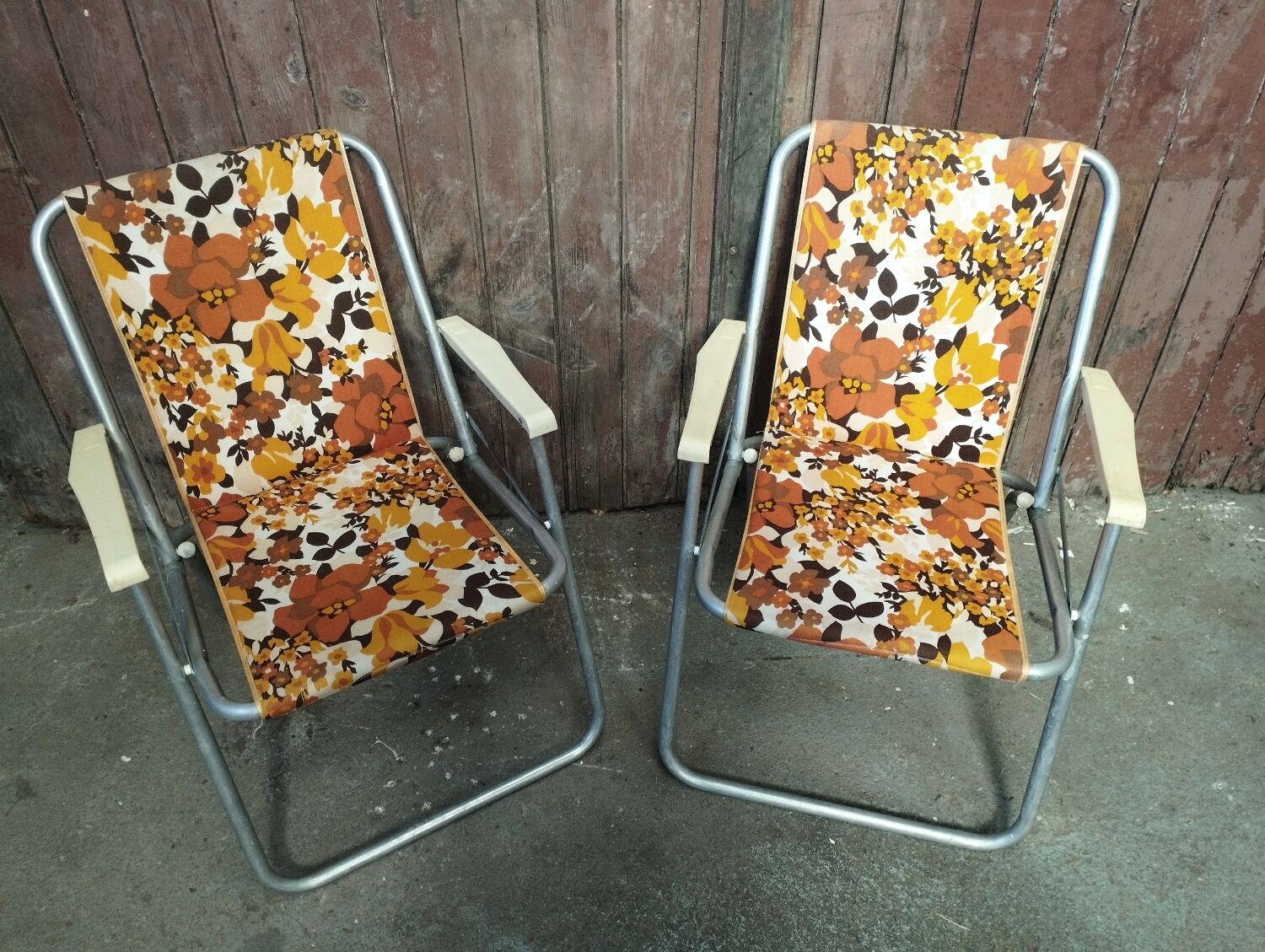 Pair of vintage folding camping chairs
