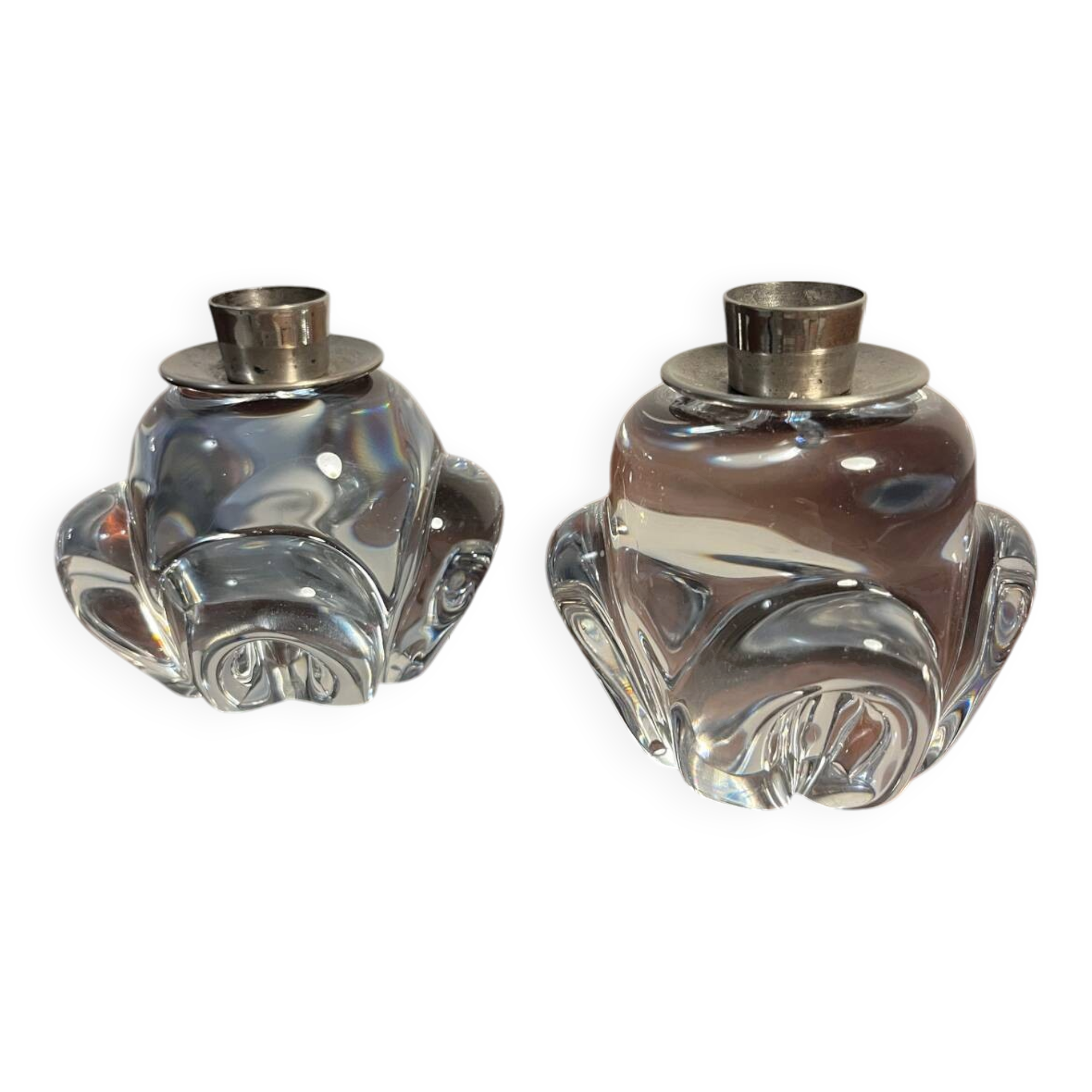 Pair of JB France crystal candlesticks