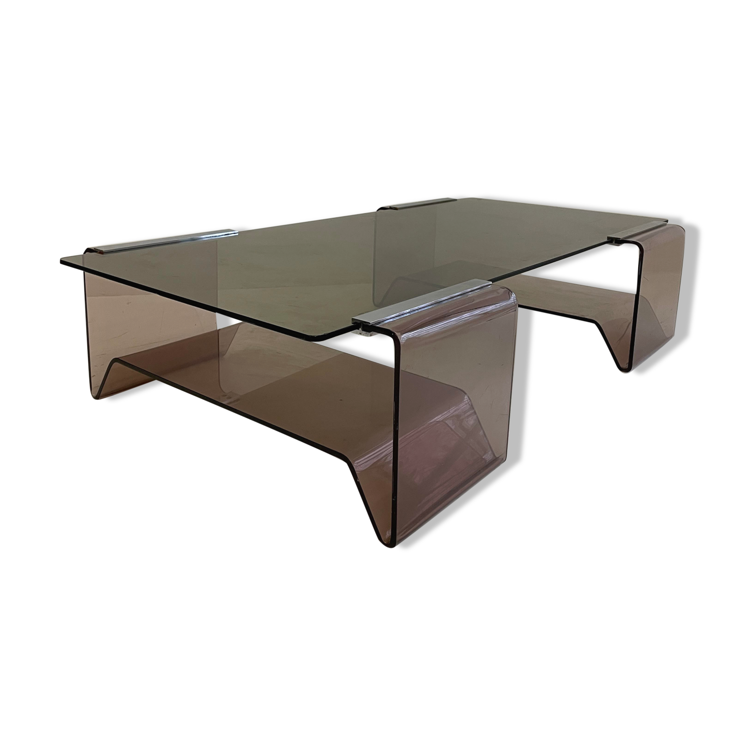 Glass and plexiglass coffee table by Michel Dumas - 70s