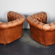 Set of 2 vintage chesterfield club armchairs in cognac leather, Netherlands,