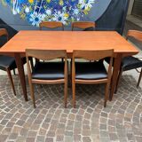 Set of 6 Scandinavian chairs in teak and skai