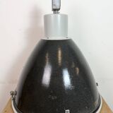 Large Industrial Enamel Factory Pendant Lamp with Glass Cover, 1960s