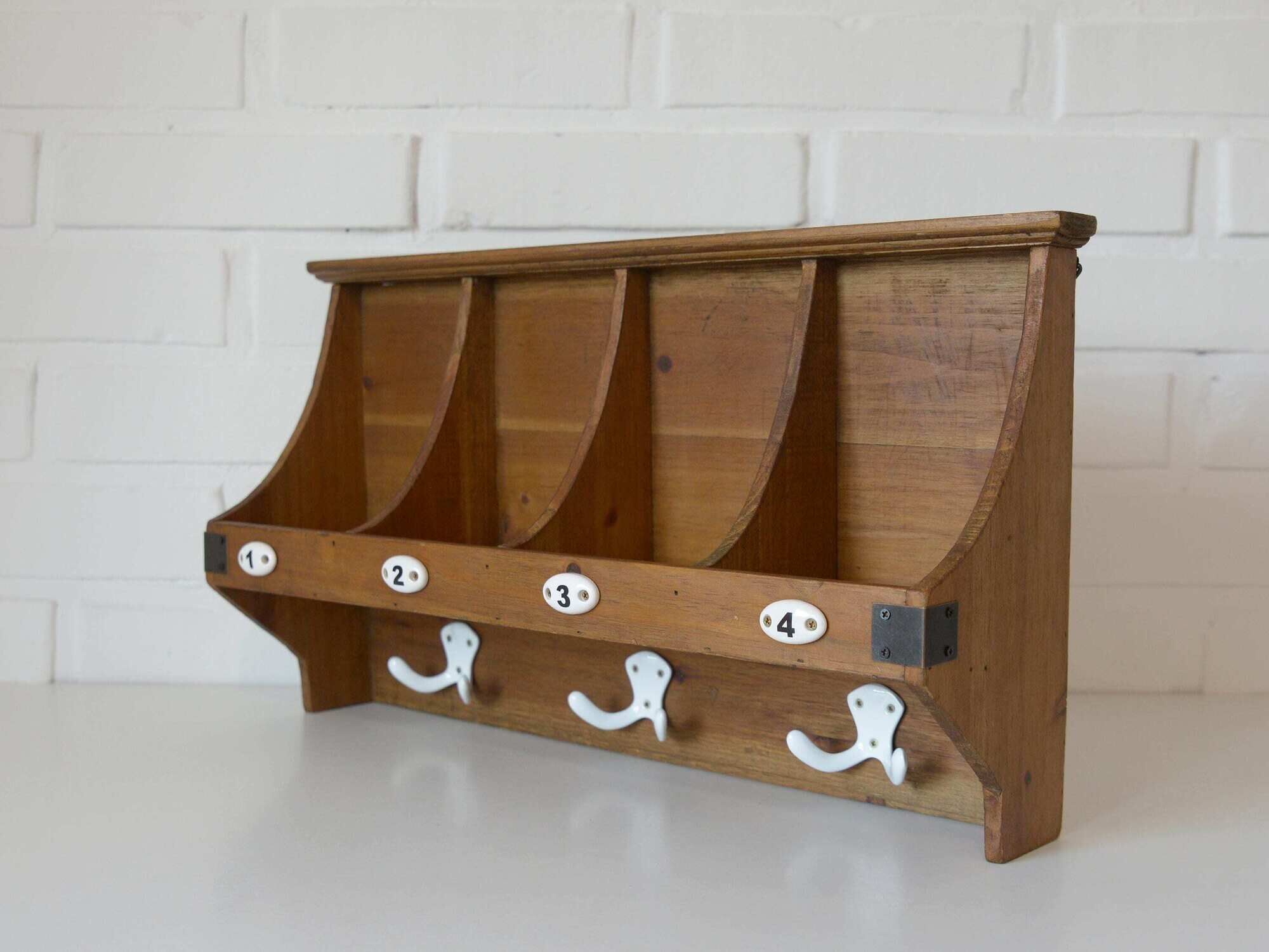 Vintage Wall Wooden Shelf / Mid Century Mail Organizer / Key Holder