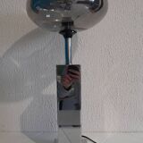 Chrome base lamp Transparent silver glass lampshade 1980 vintage