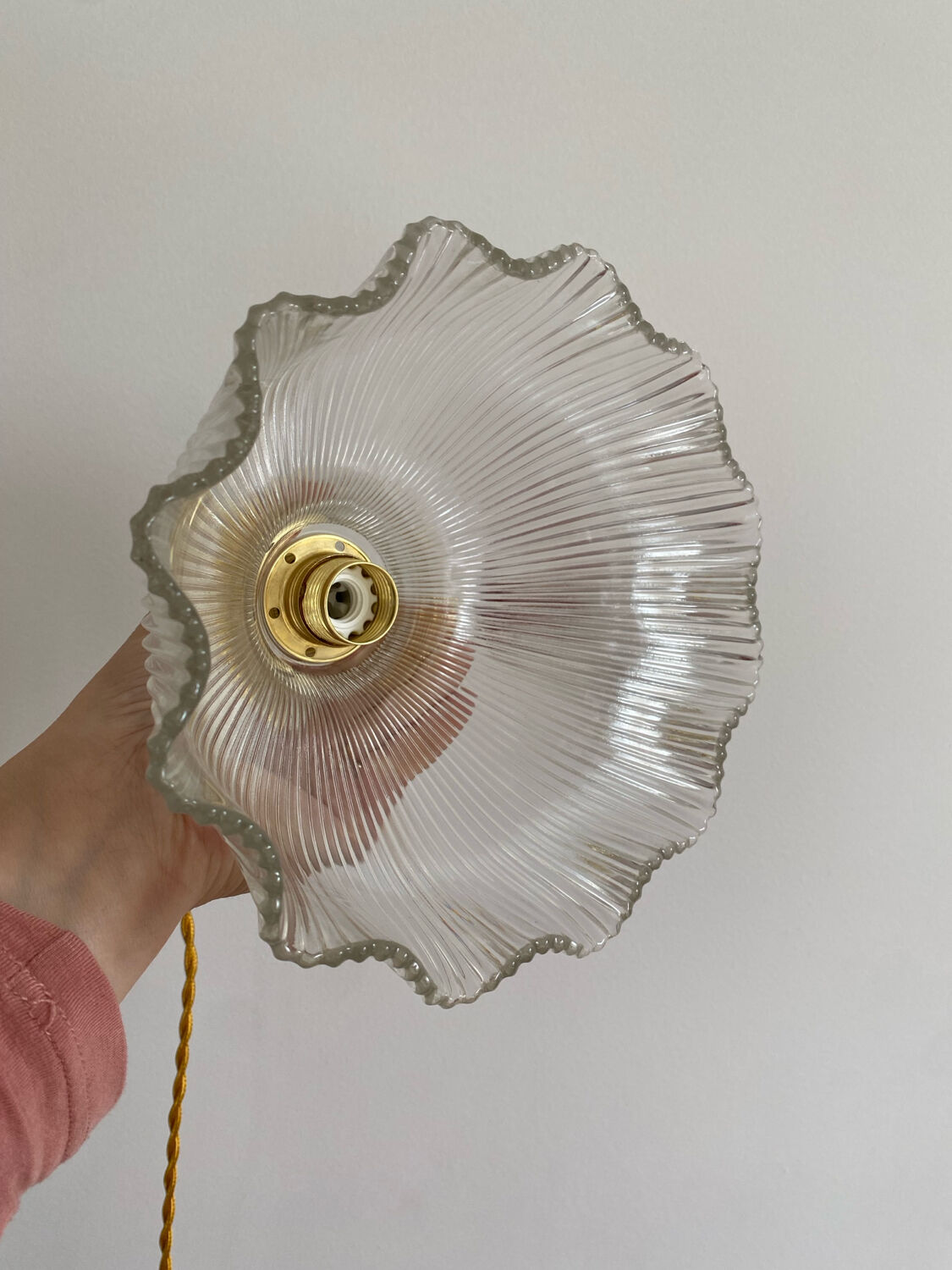 Vintage glass holophane pendant light