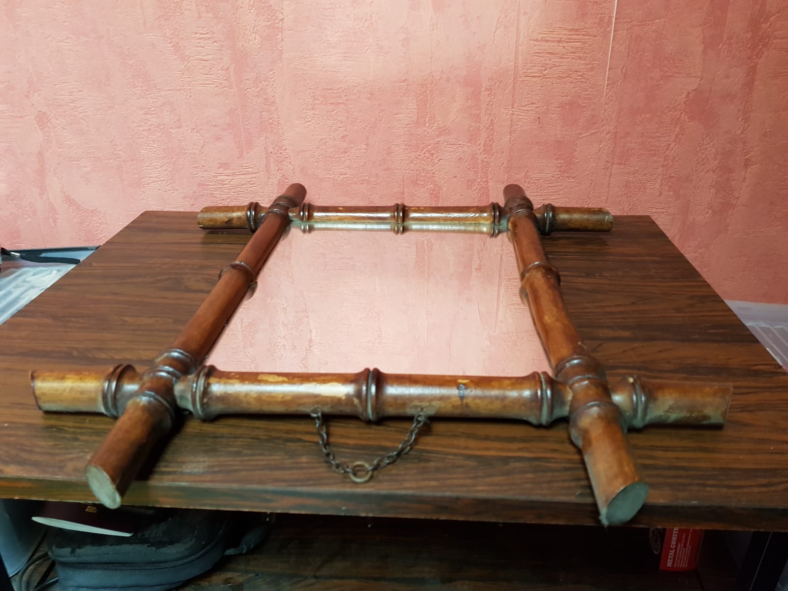 Old bamboo style wooden mirror decoration 43x48 vintage