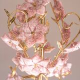 Vintage Murano Glass Chandelier Pink Flowers, 1970