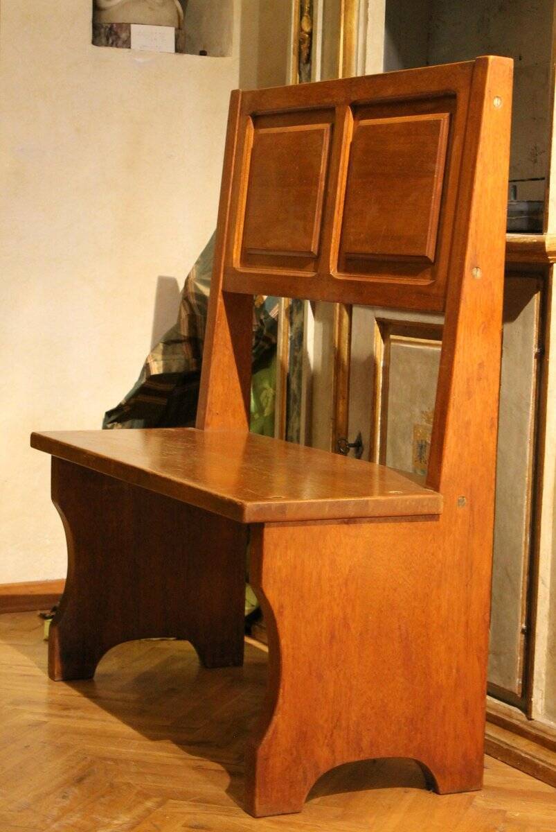 Vintage Italian Modern High Back Bench in Wood, 1950s