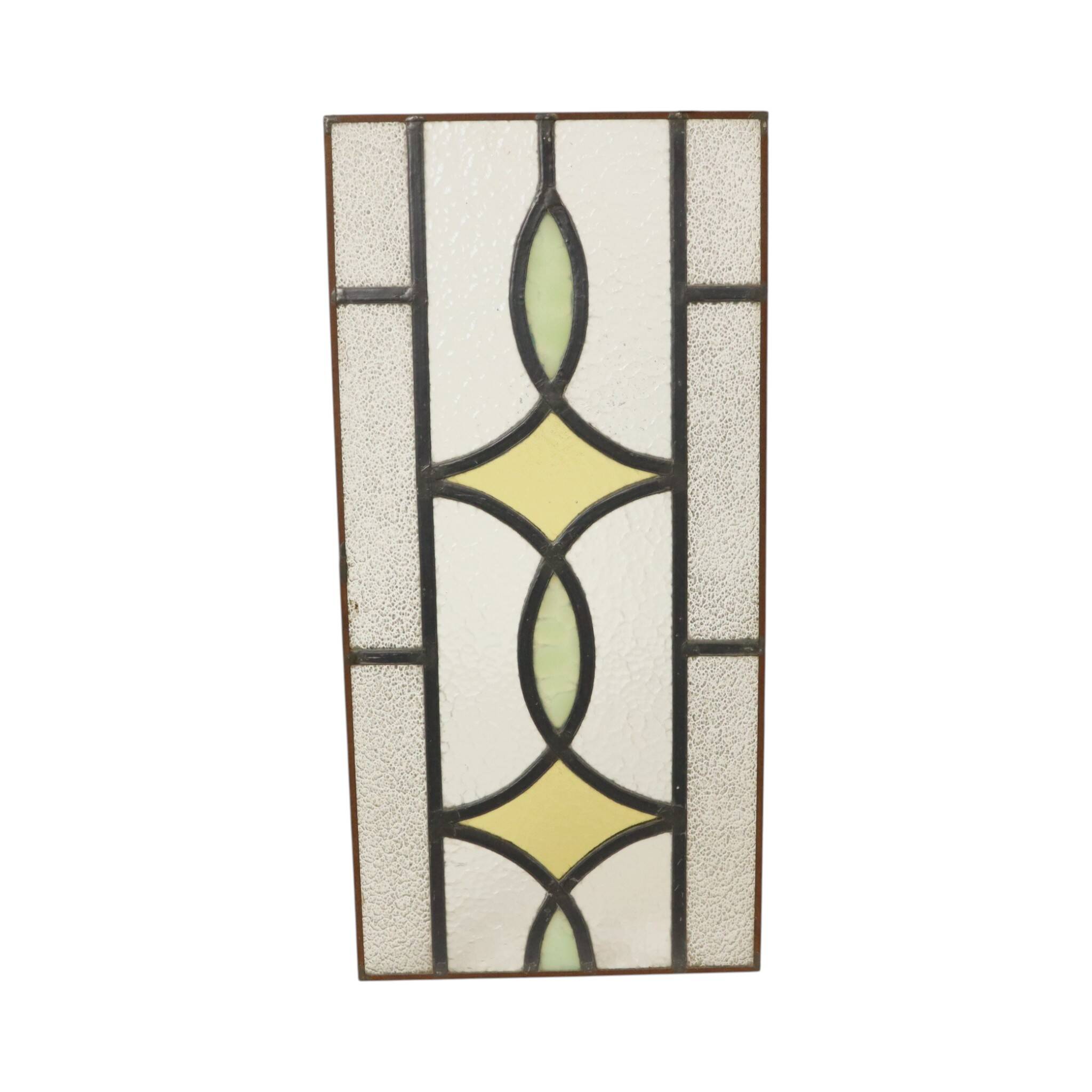 Art Deco Geometric Stained Glass Window 51x24cm