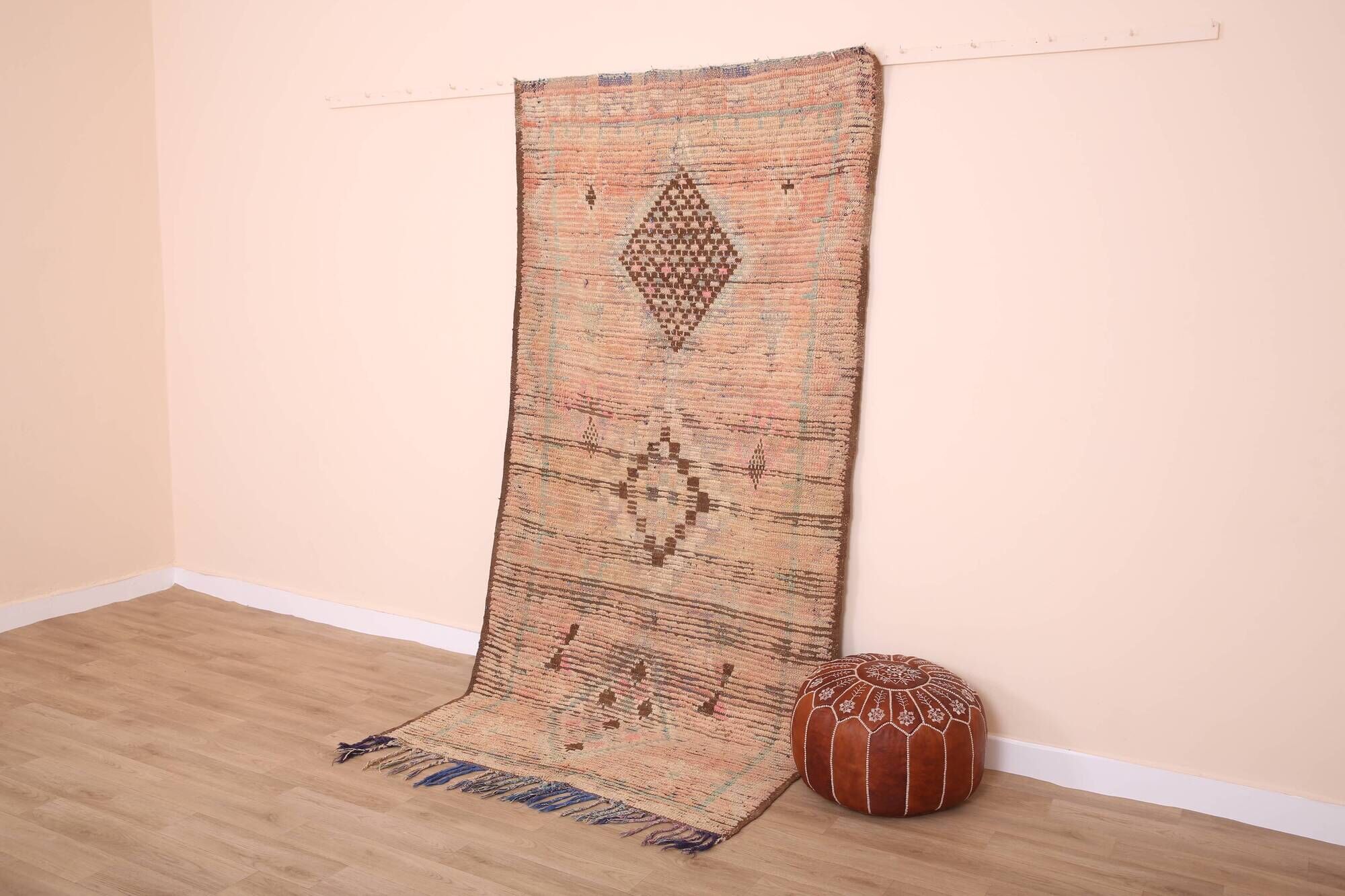 Vintage Moroccan Runner Rug 124 x 256 cm, Berber Wool Rug, Handmade Rug