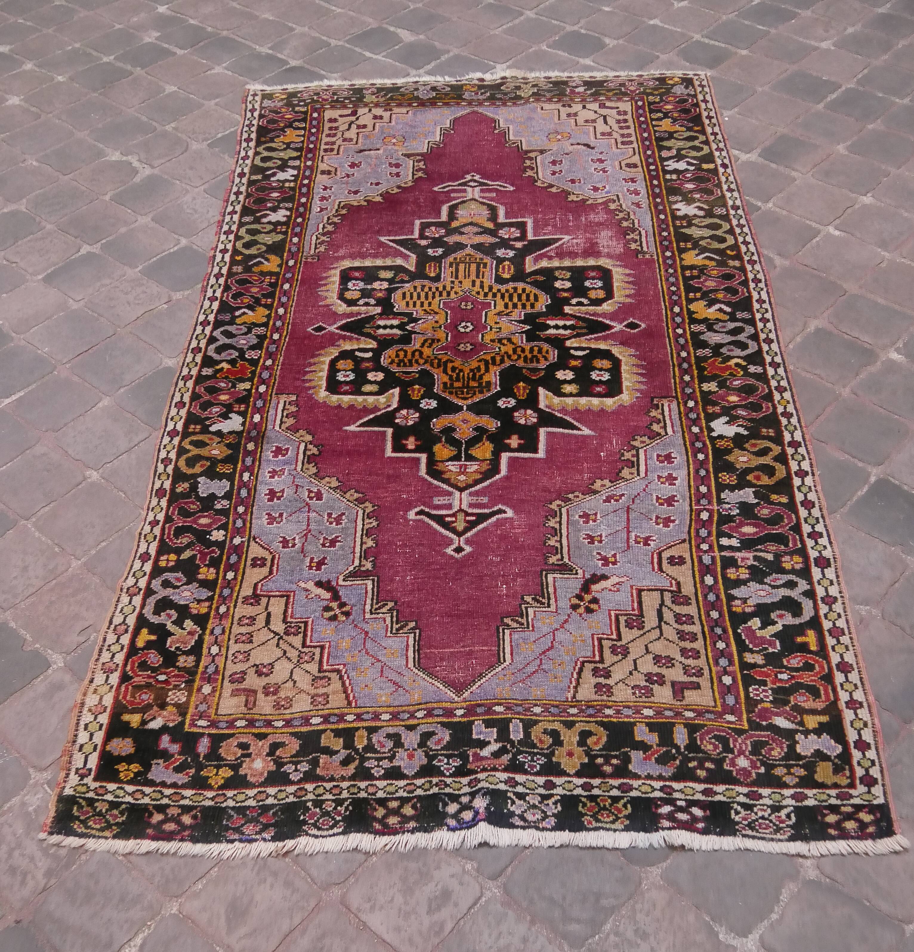 An ANCIENT Turkish handmade oriental carpet ANATOLIE 220 X 118