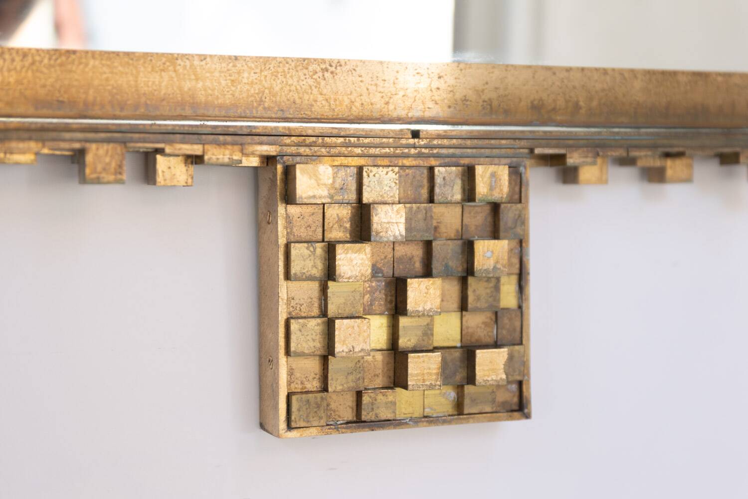 Pair of large mirrors in gilded and patinated brass. Contemporary.
