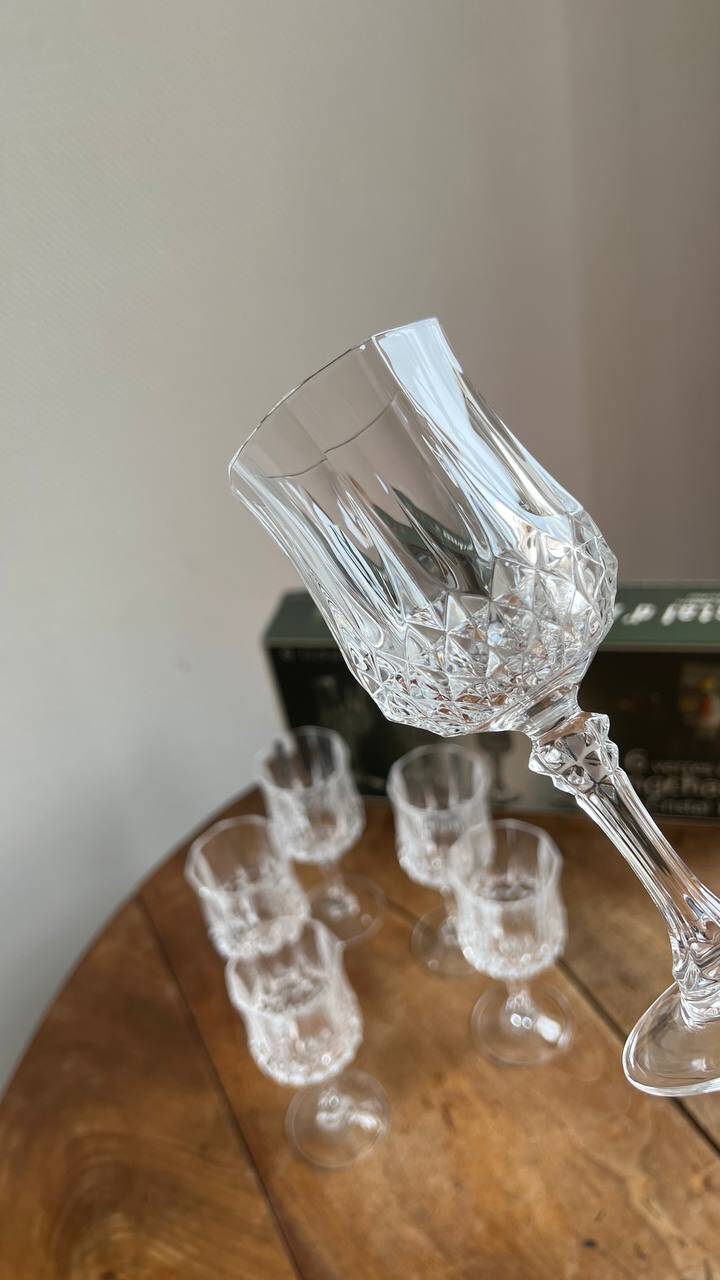 Lot De 6 Verres à Pied En Cristal D'Arques - 70 Ml - État Correct, Boîte D'origine Avec Marques