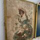 Miroir vintage 1900 triptyque barbier laiton ciselé - 27 x 58 cm