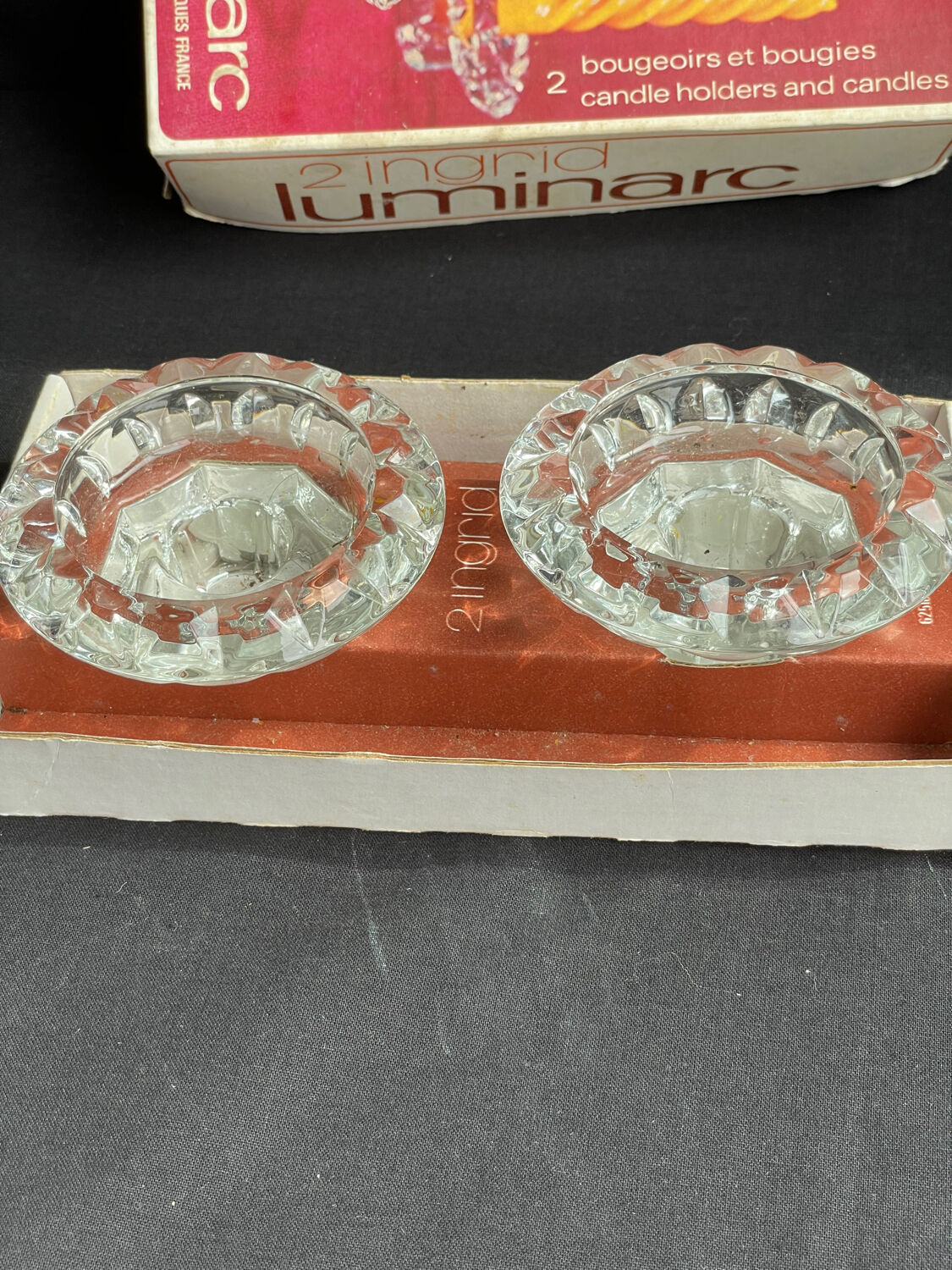 2 vintage Luminarc crystal candle holders